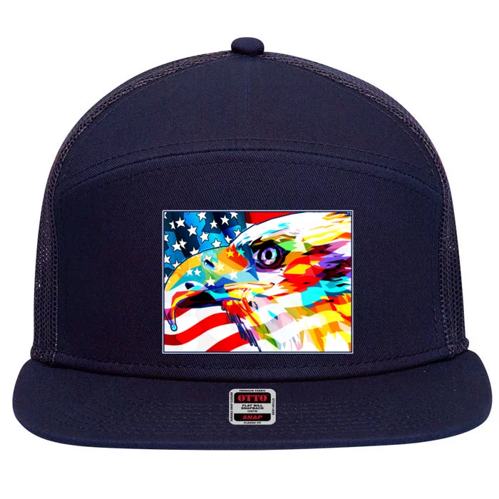 Colorful USA American Flag Eagle Head Pop Art 7 Panel Mesh Trucker Snapback Hat