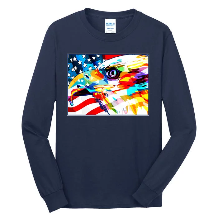 Colorful USA American Flag Eagle Head Pop Art Tall Long Sleeve T-Shirt