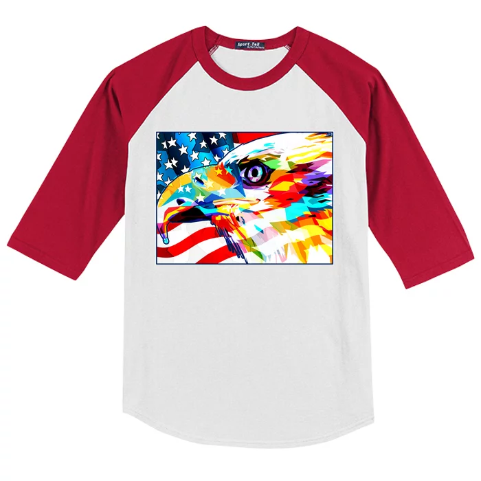 Colorful USA American Flag Eagle Head Pop Art Kids Colorblock Raglan Jersey