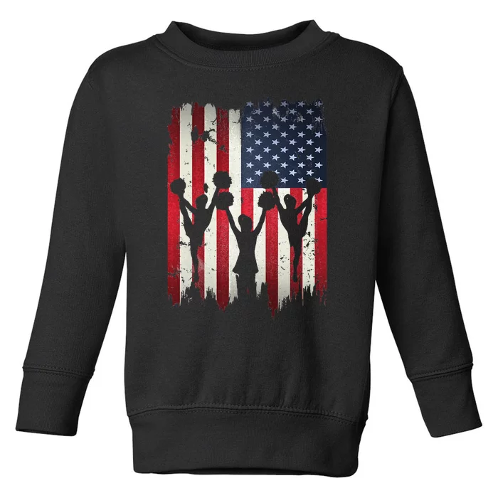 Cheerleaders USA American Flag 4th Of July Cheerleading Toddler Sweatshirt