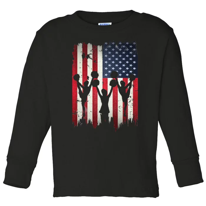 Cheerleaders USA American Flag 4th Of July Cheerleading Toddler Long Sleeve Shirt