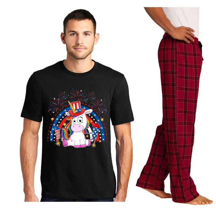 Cute Unicorn American Flag Rainbow Indepedence Day July 4th Gift Pajama Set