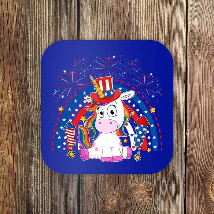 Cute Unicorn American Flag Rainbow Indepedence Day July 4th Gift Coaster