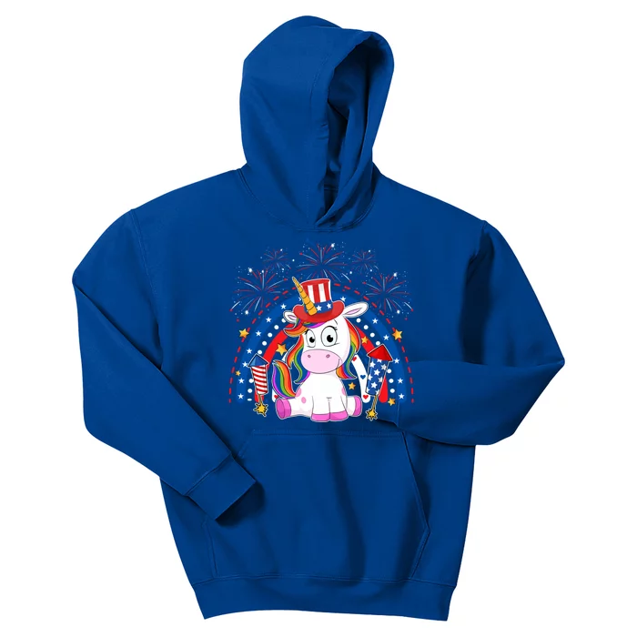 Cute Unicorn American Flag Rainbow Indepedence Day July 4th Gift Kids Hoodie