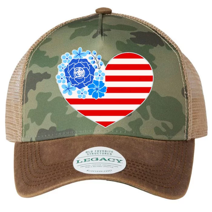 Cute USA American Flag Flower Heart Legacy Tie Dye Trucker Hat