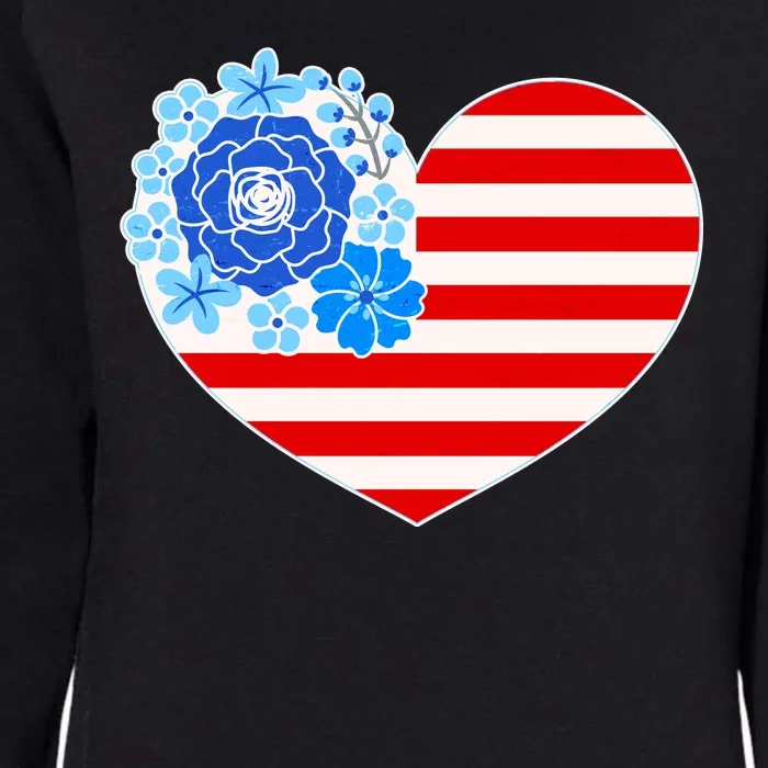 Cute USA American Flag Flower Heart Womens California Wash Sweatshirt