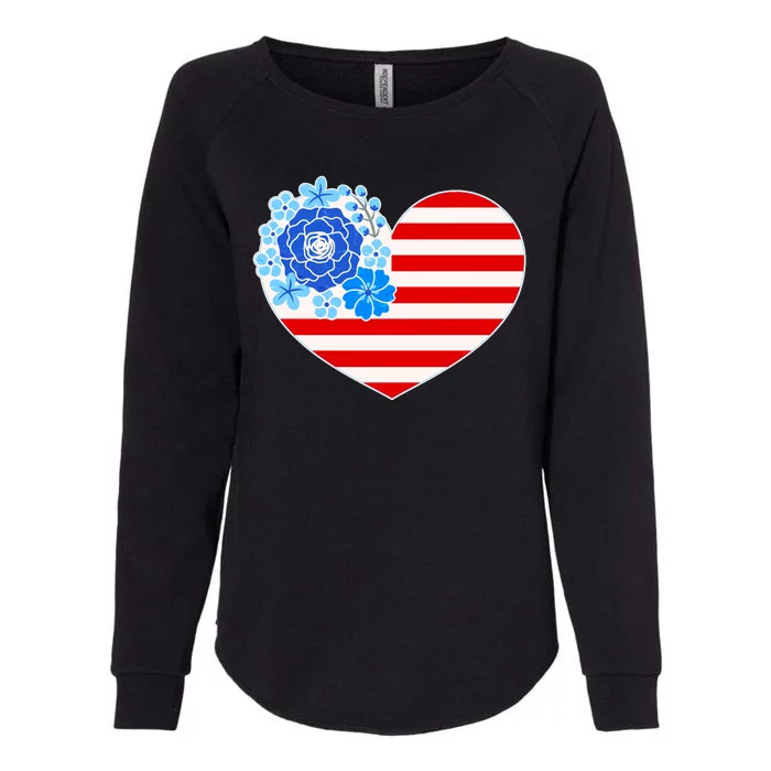 Cute USA American Flag Flower Heart Womens California Wash Sweatshirt