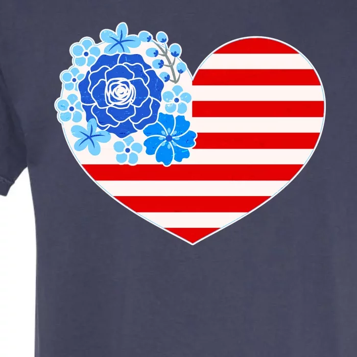 Cute USA American Flag Flower Heart Garment-Dyed Heavyweight T-Shirt