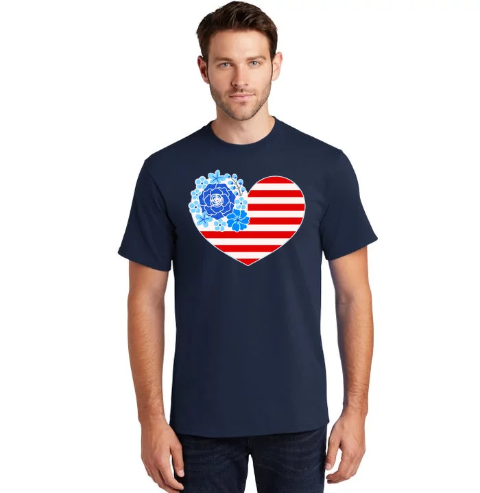 Cute USA American Flag Flower Heart Tall T-Shirt