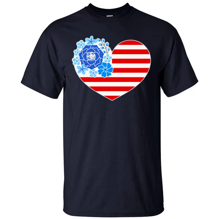 Cute USA American Flag Flower Heart Tall T-Shirt