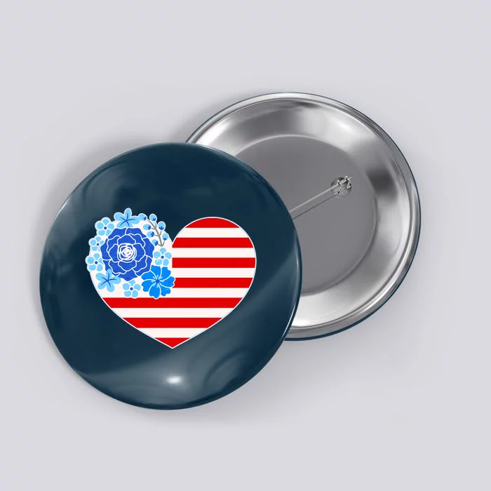 Cute USA American Flag Flower Heart Button