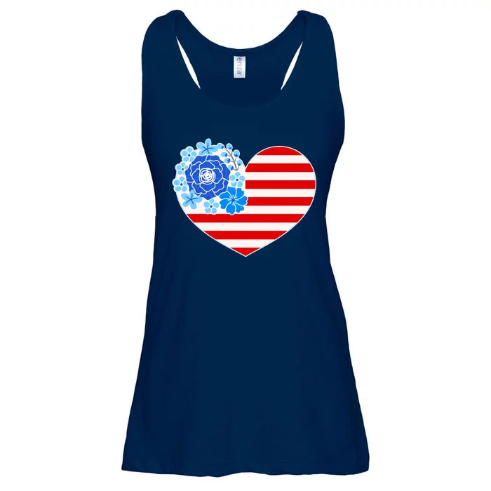 Cute USA American Flag Flower Heart Ladies Essential Flowy Tank