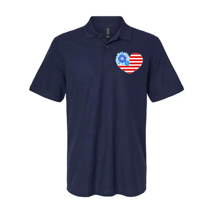 Cute USA American Flag Flower Heart Softstyle Adult Sport Polo