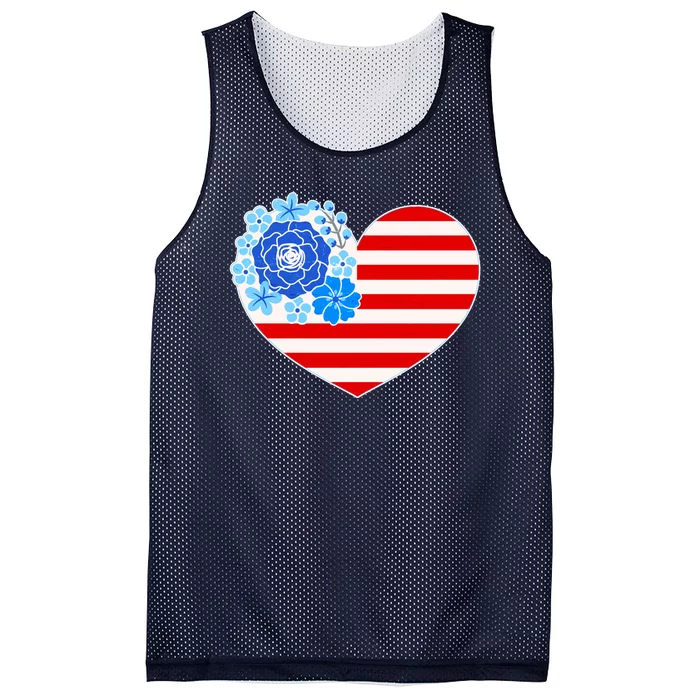 Cute USA American Flag Flower Heart Mesh Reversible Basketball Jersey Tank