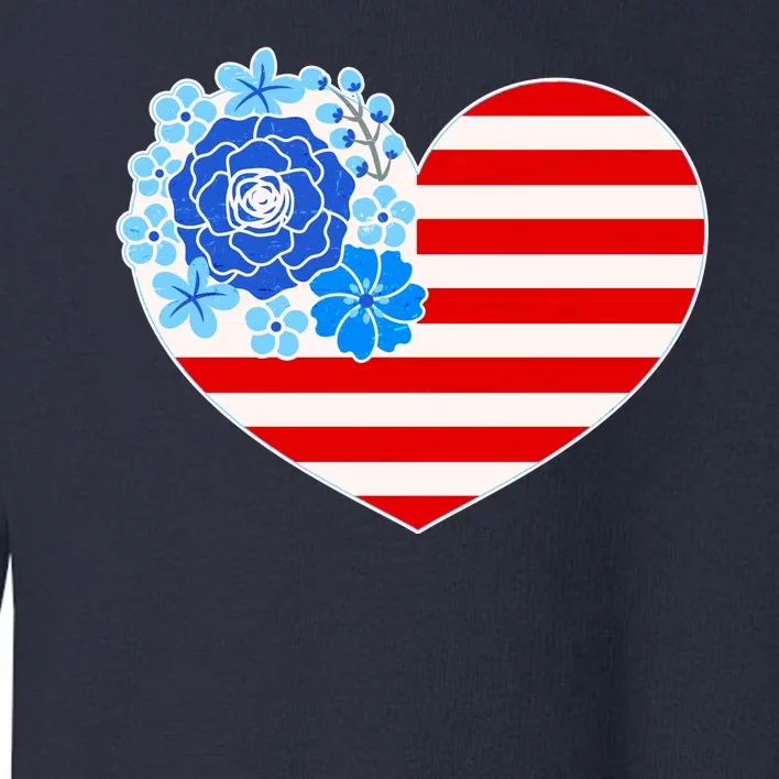 Cute USA American Flag Flower Heart Toddler Sweatshirt