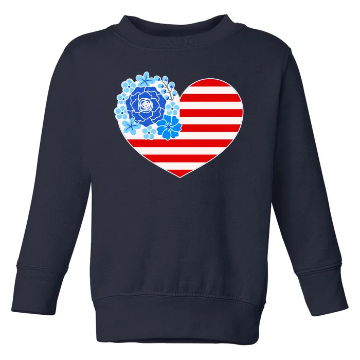 Cute USA American Flag Flower Heart Toddler Sweatshirt