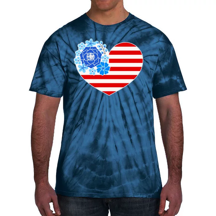 Cute USA American Flag Flower Heart Tie-Dye T-Shirt