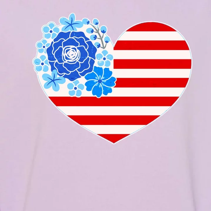 Cute USA American Flag Flower Heart Garment-Dyed Sweatshirt