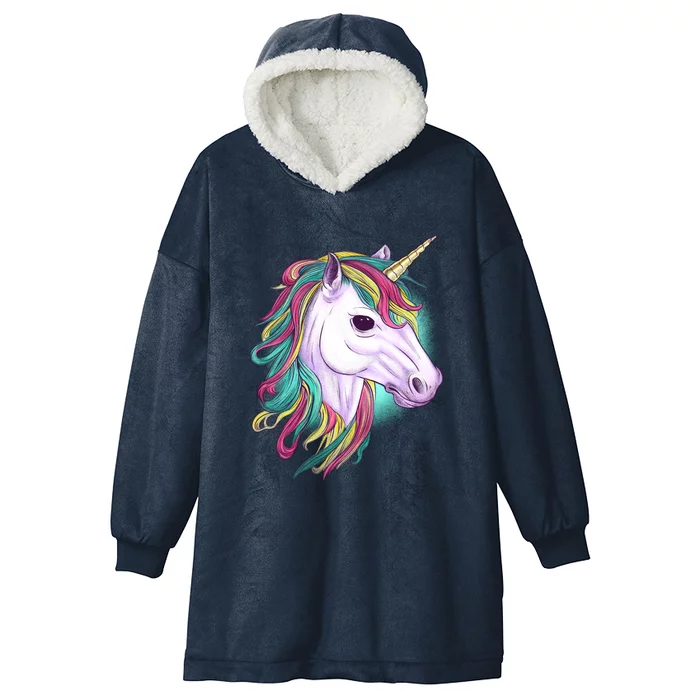 Colorful Unicorn Art Drawing Hooded Wearable Blanket