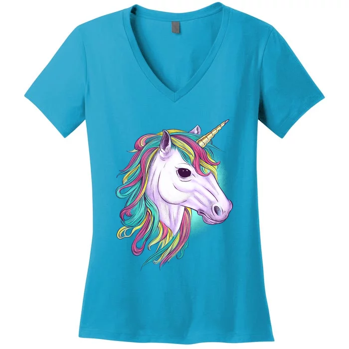 Colorful Unicorn Art Drawing Women's V-Neck T-Shirt