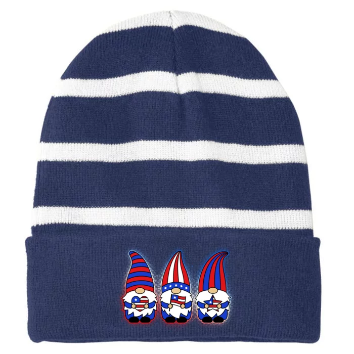 Cute USA American Flag Gnomes Striped Beanie with Solid Band