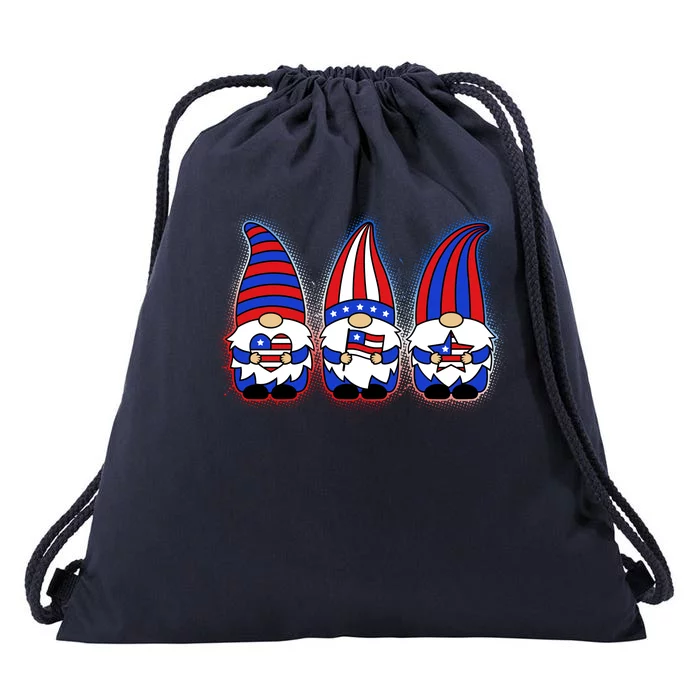 Cute USA American Flag Gnomes Drawstring Bag