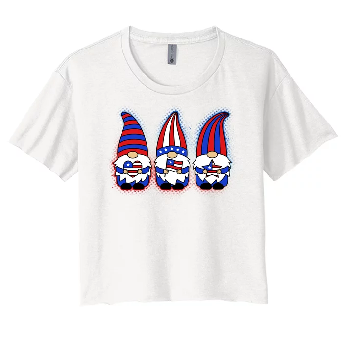 Cute USA American Flag Gnomes Women's Crop Top Tee