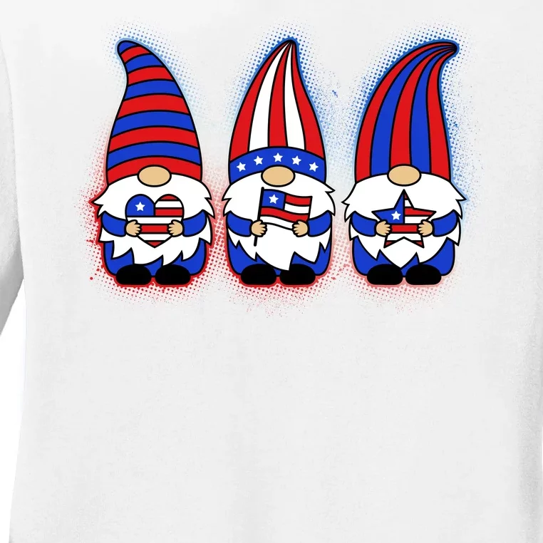 Cute USA American Flag Gnomes Ladies Long Sleeve Shirt