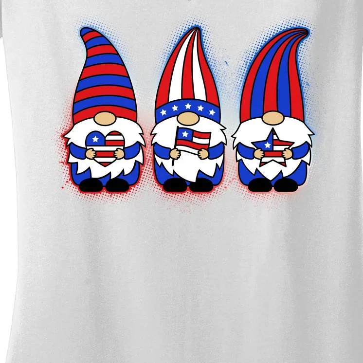 Cute USA American Flag Gnomes Women's V-Neck T-Shirt