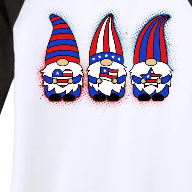 Cute USA American Flag Gnomes Women's Tri-Blend 3/4-Sleeve Raglan Shirt