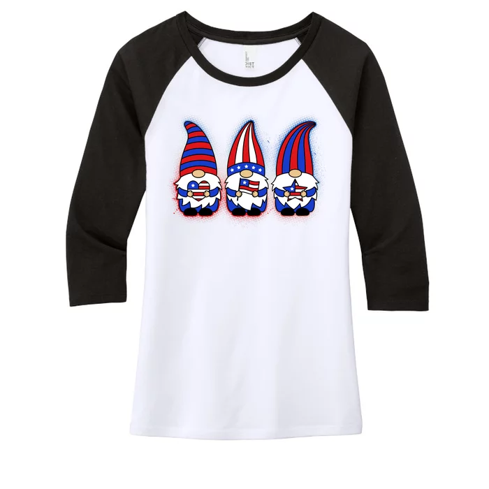 Cute USA American Flag Gnomes Women's Tri-Blend 3/4-Sleeve Raglan Shirt