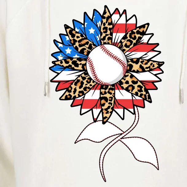 Cute USA American Flag Baseball Sunflower Womens Funnel Neck Pullover Hood