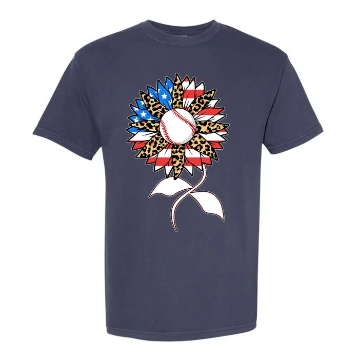 Cute USA American Flag Baseball Sunflower Garment-Dyed Heavyweight T-Shirt