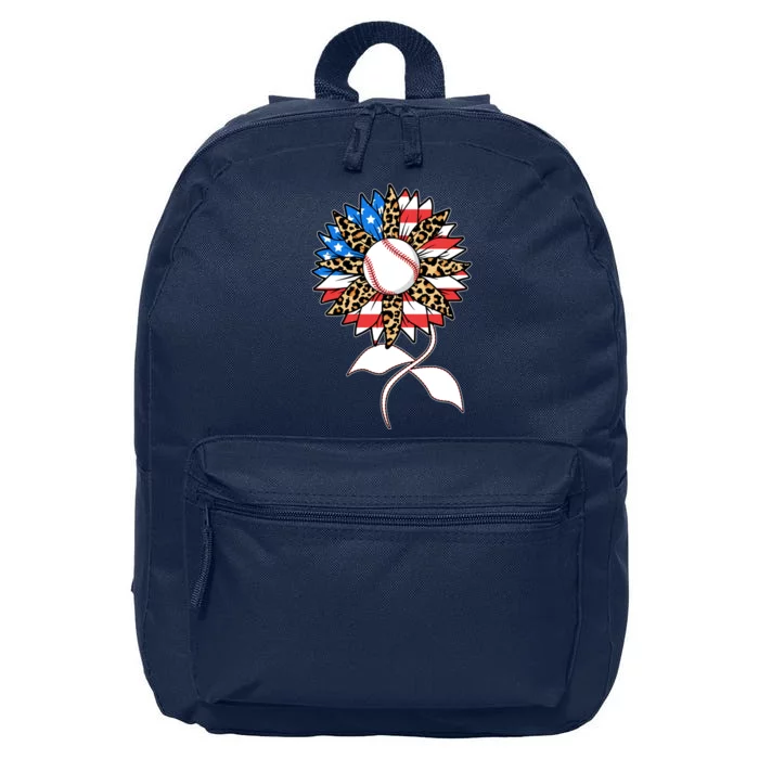 Cute USA American Flag Baseball Sunflower 16 in Basic Backpack