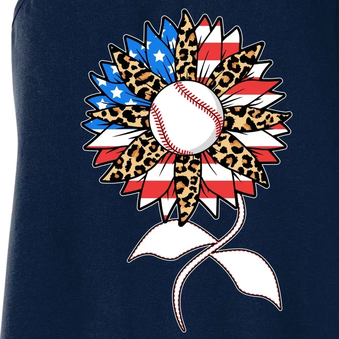 Cute USA American Flag Baseball Sunflower Women's Racerback Tank