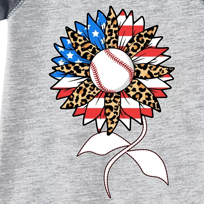 Cute USA American Flag Baseball Sunflower Infant Baby Jersey Bodysuit