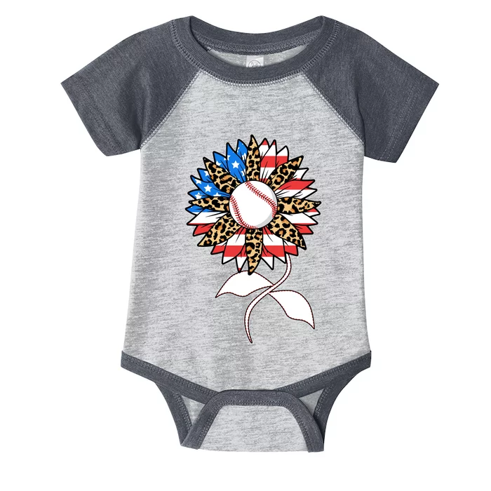 Cute USA American Flag Baseball Sunflower Infant Baby Jersey Bodysuit