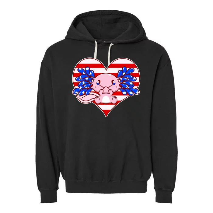 Cute USA American Flag Axolotl Garment-Dyed Fleece Hoodie