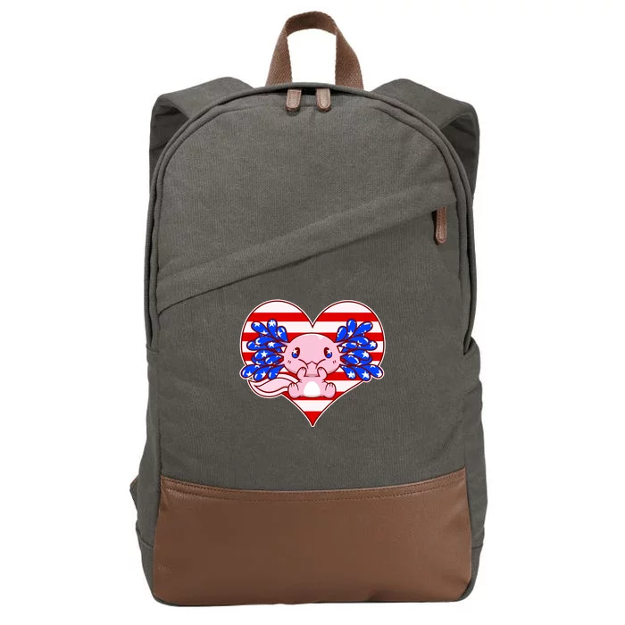 Cute USA American Flag Axolotl Cotton Canvas Backpack