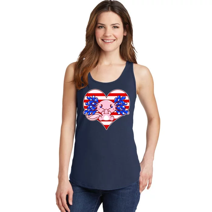 Cute USA American Flag Axolotl Ladies Essential Tank