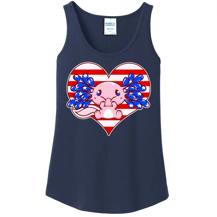 Cute USA American Flag Axolotl Ladies Essential Tank