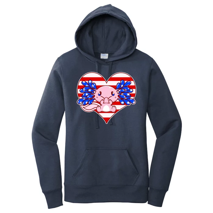 Cute USA American Flag Axolotl Women's Pullover Hoodie