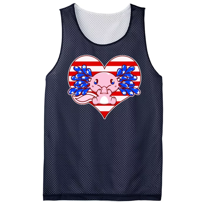 Cute USA American Flag Axolotl Mesh Reversible Basketball Jersey Tank