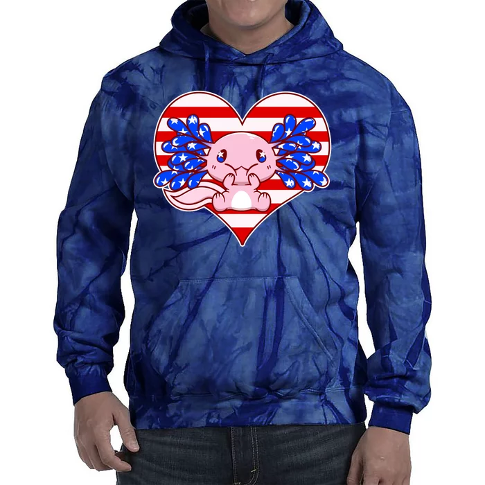 Cute USA American Flag Axolotl Tie Dye Hoodie