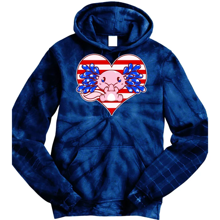 Cute USA American Flag Axolotl Tie Dye Hoodie