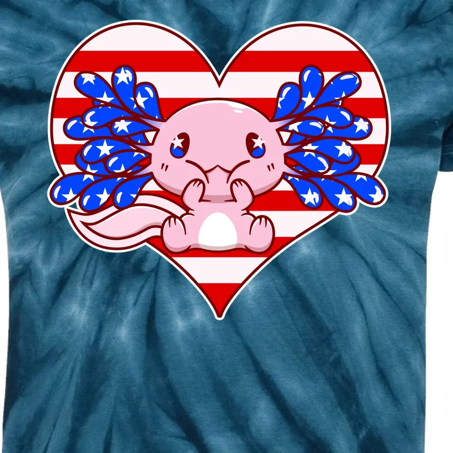 Cute USA American Flag Axolotl Kids Tie-Dye T-Shirt