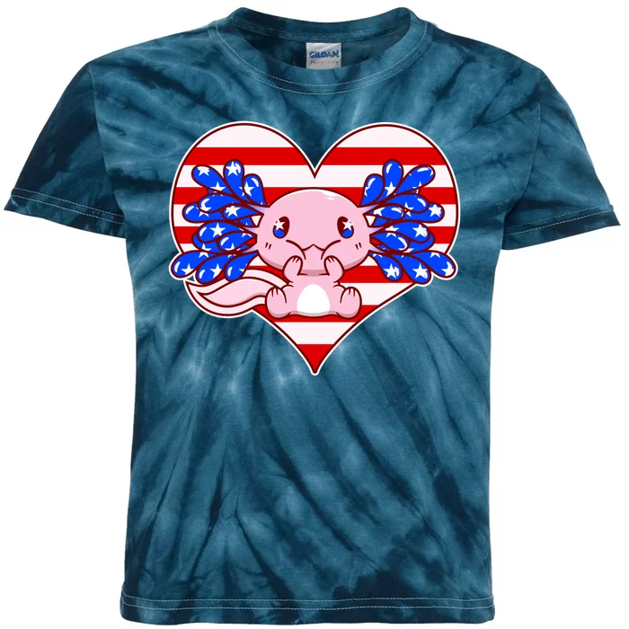 Cute USA American Flag Axolotl Kids Tie-Dye T-Shirt