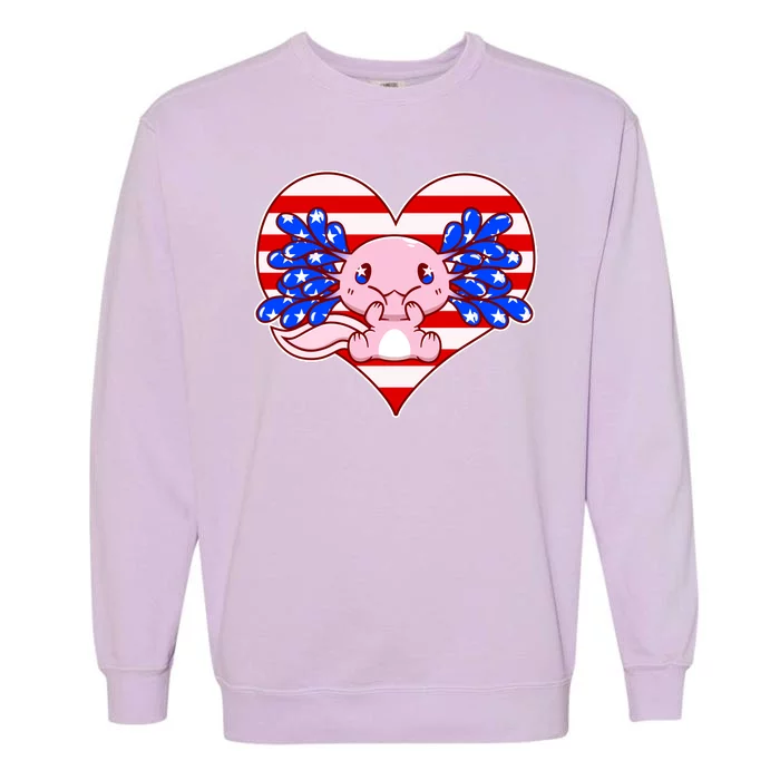 Cute USA American Flag Axolotl Garment-Dyed Sweatshirt