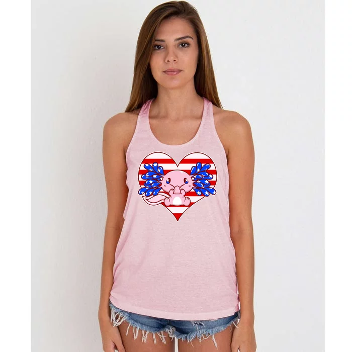 Cute USA American Flag Axolotl Women's Knotted Racerback Tank