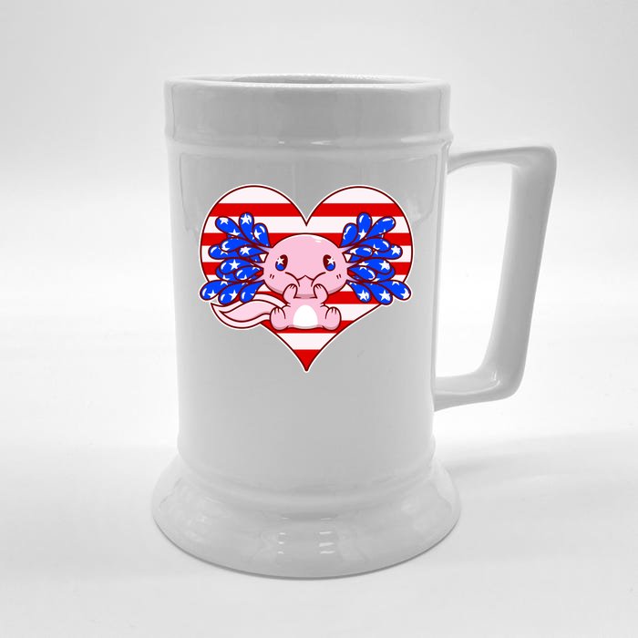 Cute USA American Flag Axolotl Front & Back Beer Stein